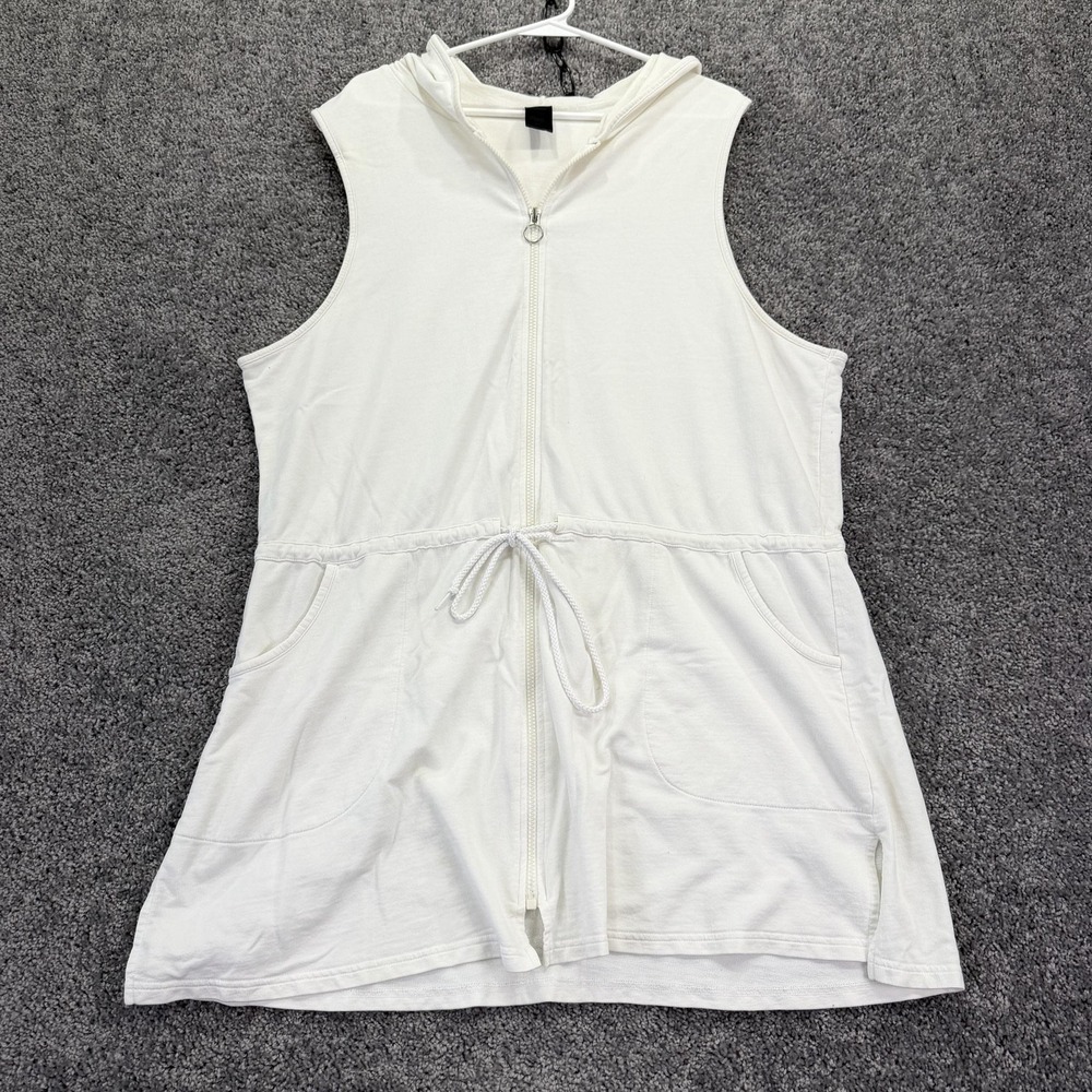 Catalina Cover Up Womens 2X White Sleeveless Zip Hooded Drawstring Pockets Beach